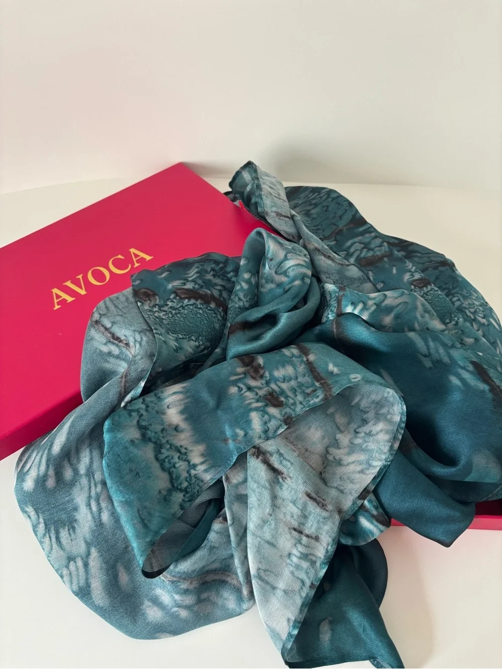 Avoсa Teal Blue Patterned Silk Scarf